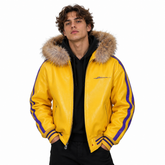 Fur-Trimmed Leather Bomber Jacket