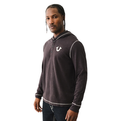 Hooded Flatlock Henley T-Shirt