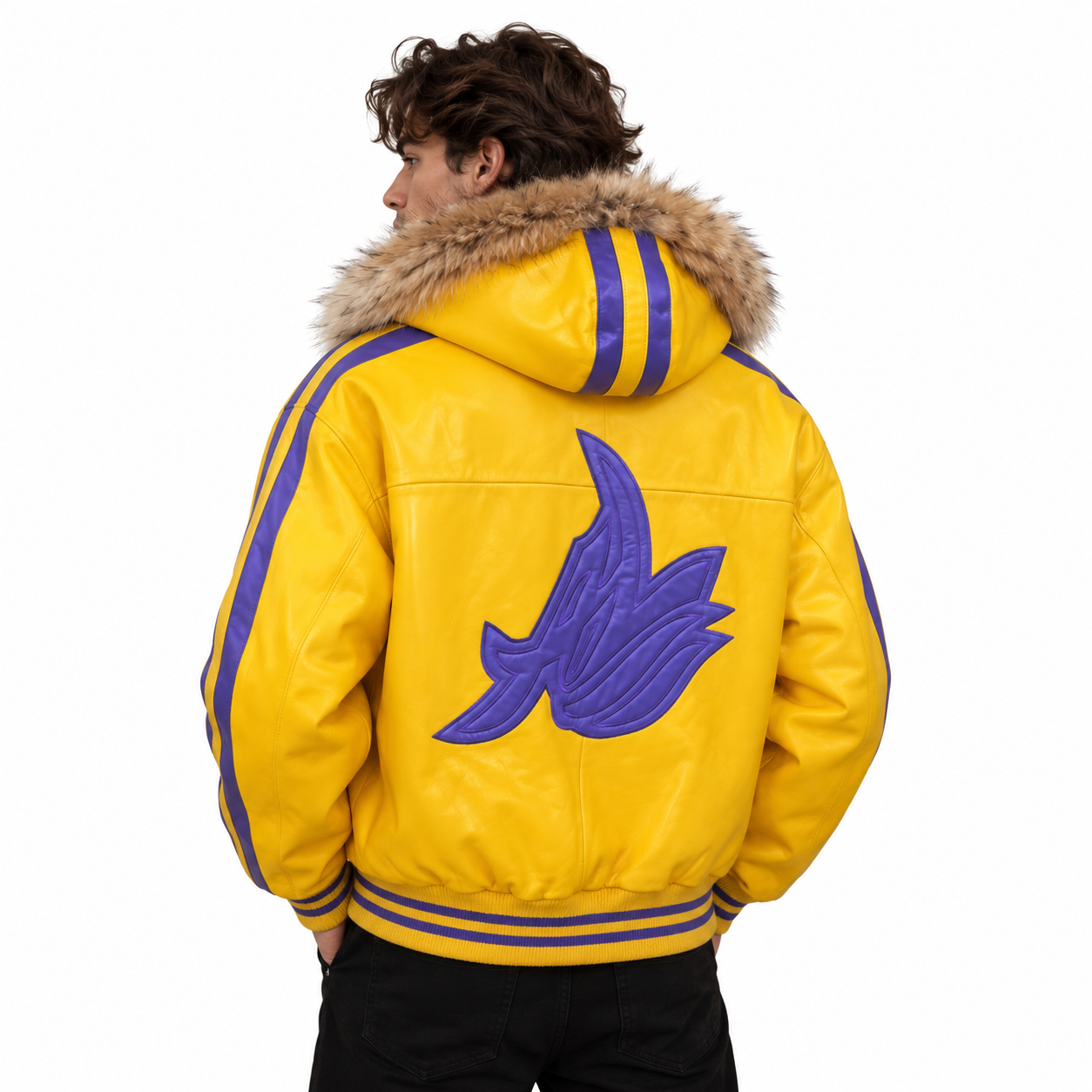 Fur-Trimmed Leather Bomber Jacket