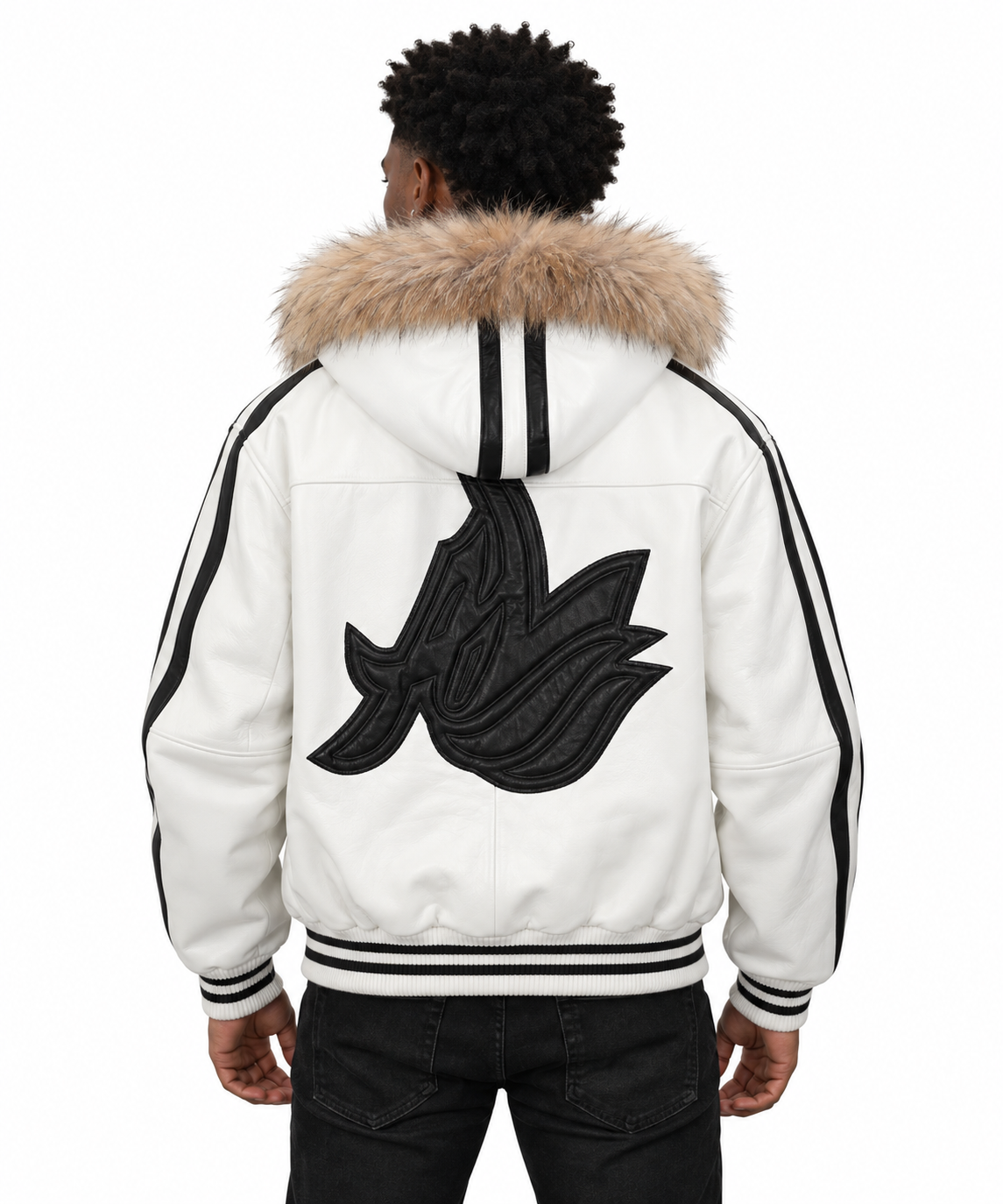Fur-Trimmed Leather Bomber Jacket