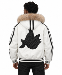 Fur-Trimmed Leather Bomber Jacket