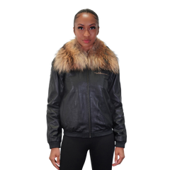 Luxury Fur-Collar Women's Leather Jacket