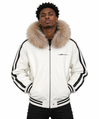 Fur-Trimmed Leather Bomber Jacket