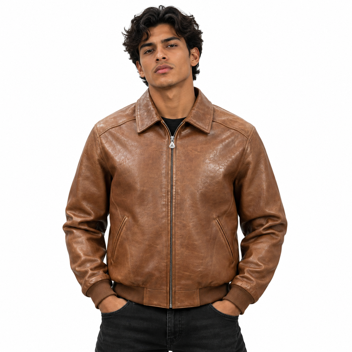 Gator Arm Washed Leather Jacket