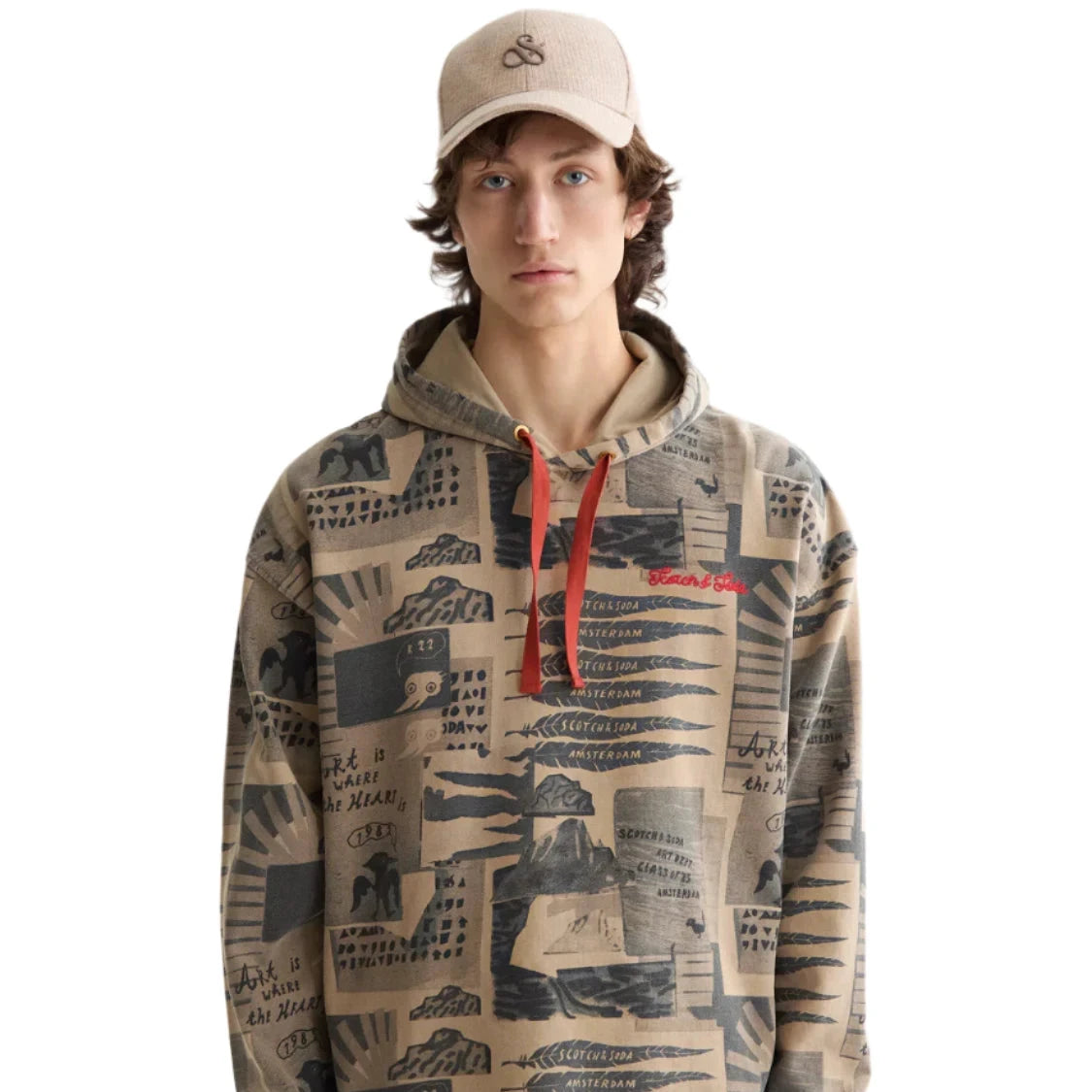 Loose-Fit Overdyed All-Over Printed Hoodie