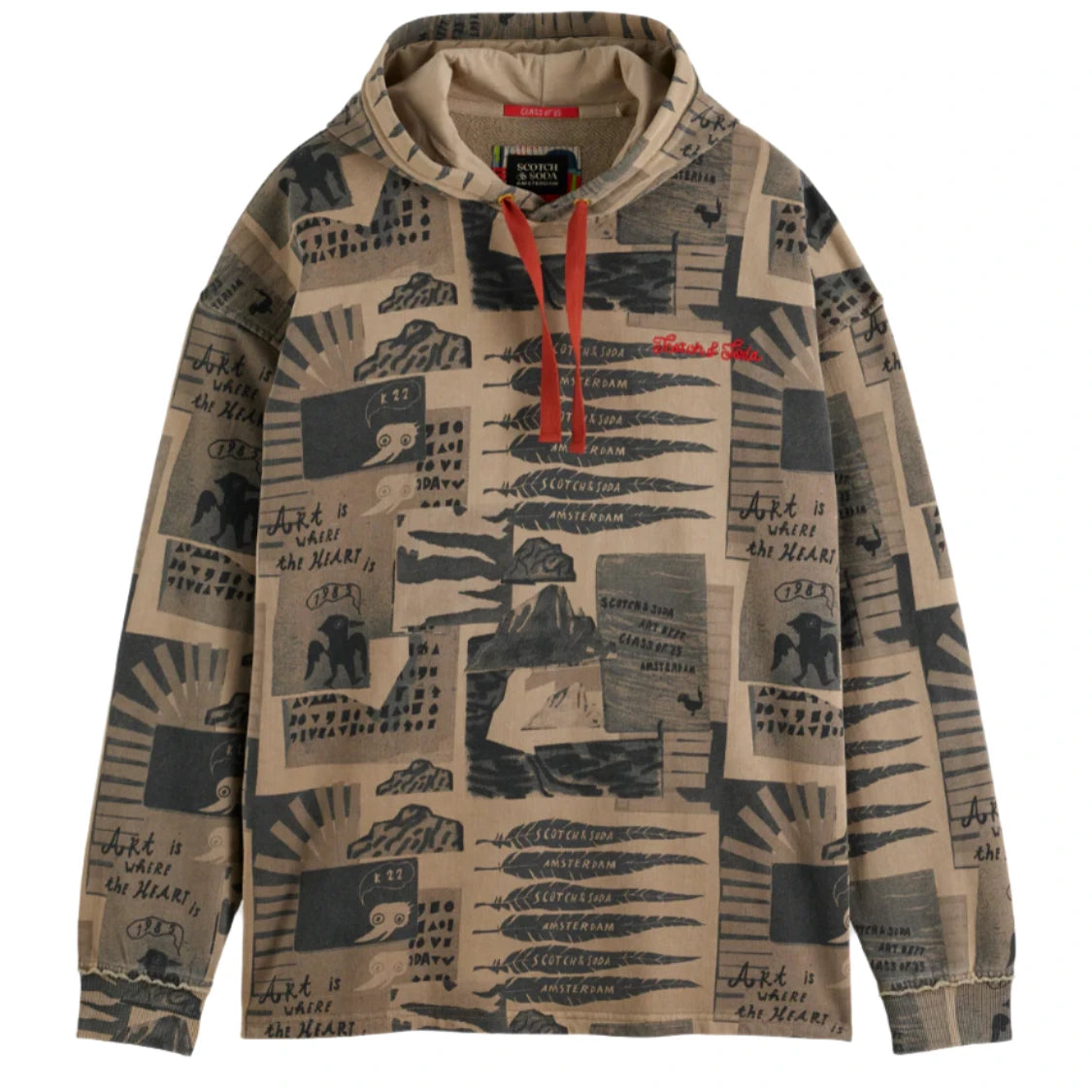 Loose-Fit Overdyed All-Over Printed Hoodie