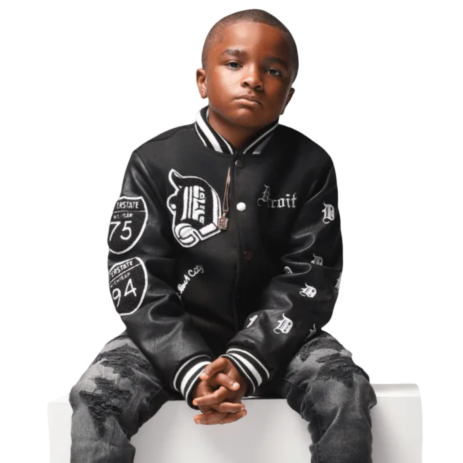Kids 313 Varsity Jacket (Black)
