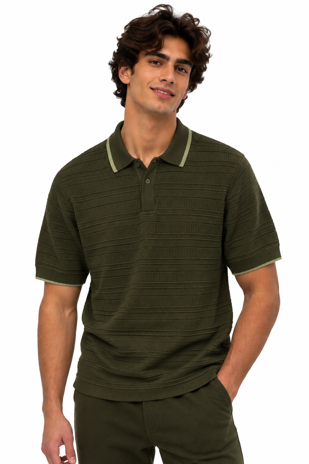 Structured Knitted Regular-Fit Polo